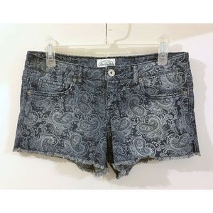 Denim Jean Shorts Bleached Paisley Burnout Frayed